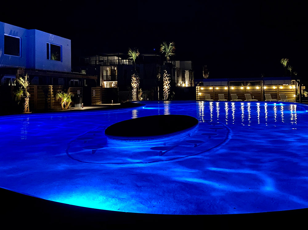 Lively Beach pool at night